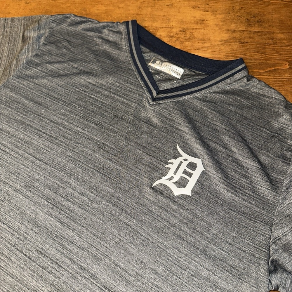 Detroit Tigers Mens Sz Large Performance T-Shirt Gray V-Neck MLB True Fan‎